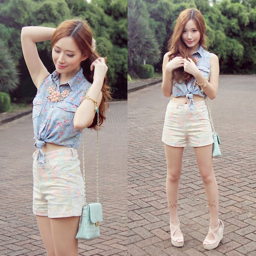 short, sơ mi buộc vạt, thời trang