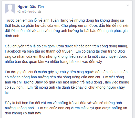 Người dấu tên lên tiếng xin lỗi Tuấn Hưng