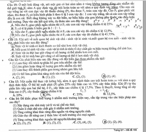 đáp án, đề thi đại học sinh học khối b 2014