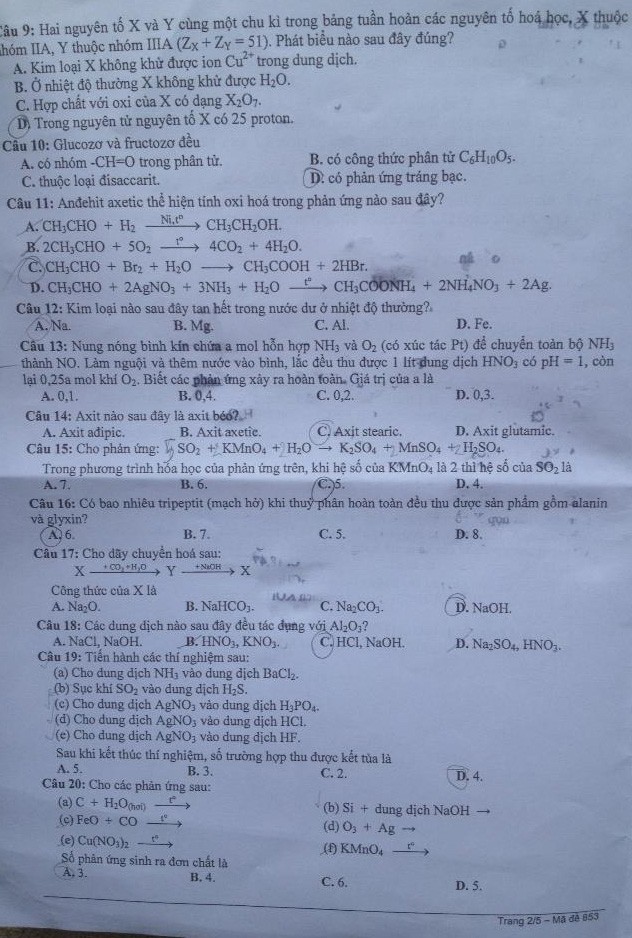 đề thi, đáp án đại học môn hóa khôi b 2014