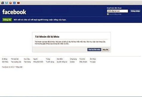 bị khóa facebook