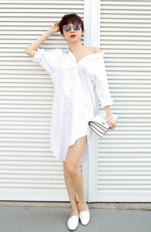 sao việt biến tấu với sơ mi trắng