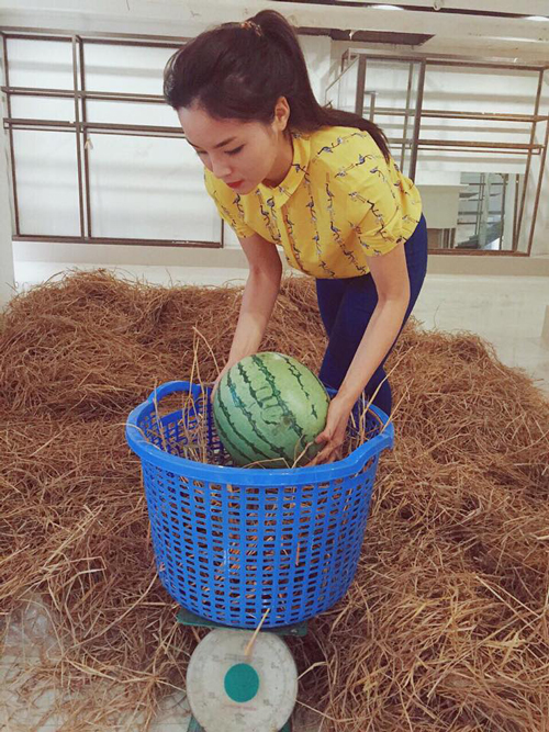 Hoa hậu Kỳ Duyên bán dưa