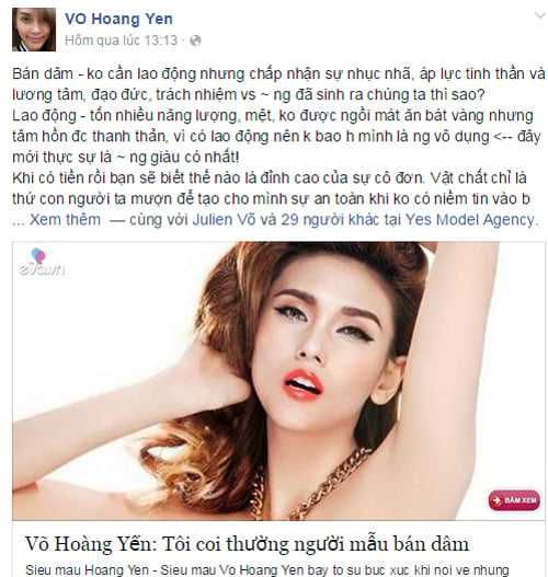 thu thao hoang yen noi gi ve viec nguoi mau hoang yen ban dam 1
