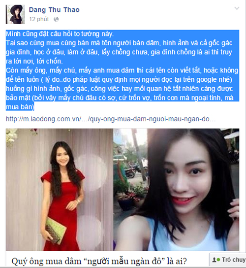 thu thao hoang yen noi gi ve viec nguoi mau hoang yen ban dam