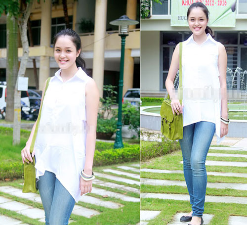 mix quan jeans va so mi trang thu hut nhu cac my nhan Viet