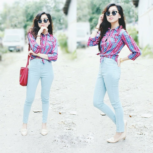 Cực chất với bộ đôi áo kẻ caro và quần jeans cá tính