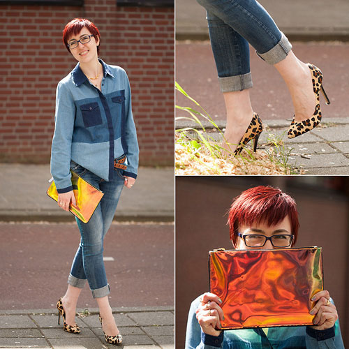 Thu phong cách với style trang phục denim chắp vá
