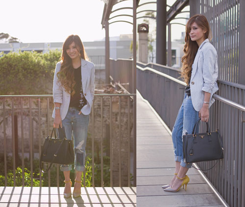 Thu phong cách với style trang phục denim chắp vá