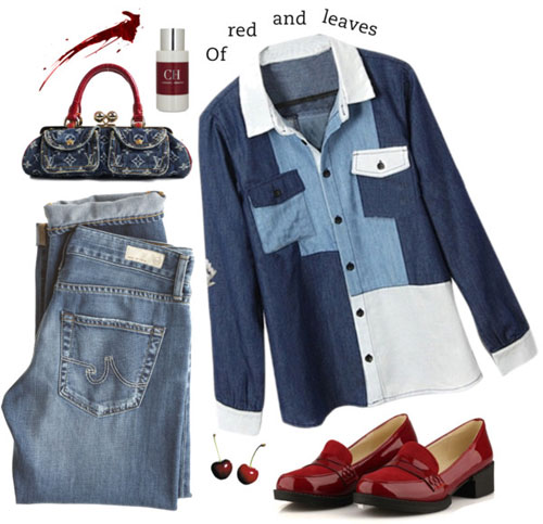 Thu phong cách với style trang phục denim chắp vá