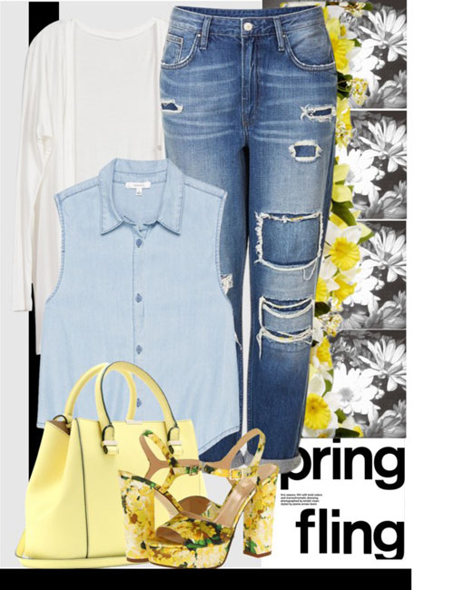 Thu phong cách với style trang phục denim chắp vá