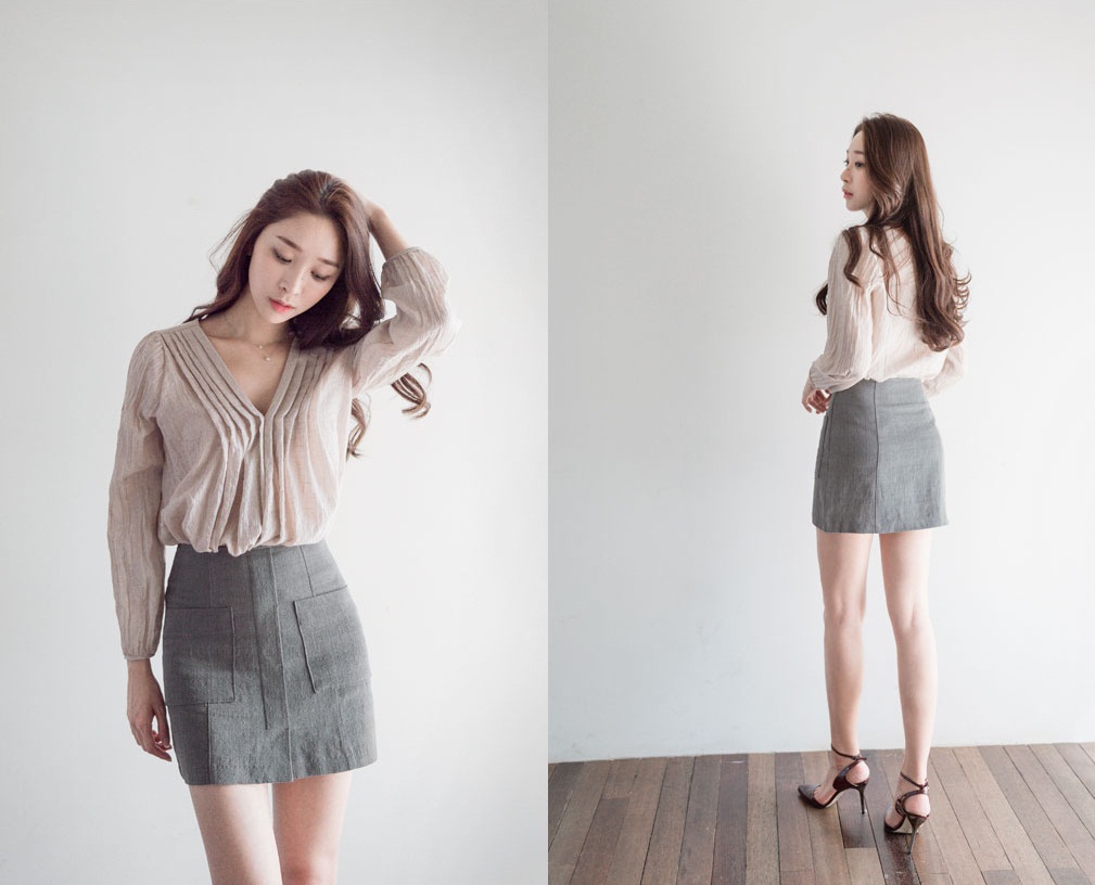 Sơ mi cổ chữ V style Hàn tôn dáng cho nàng công sở