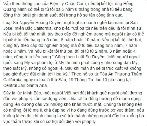 Minh Béo bị cảnh sát Mỹ