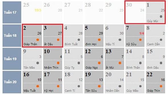 Lịch nghỉ lễ 30/4 - 1/5/2016