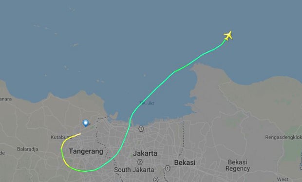 Đường bay của chiếc JT-610 trước khi mất liên lạc. Nguồn: Flightradar24