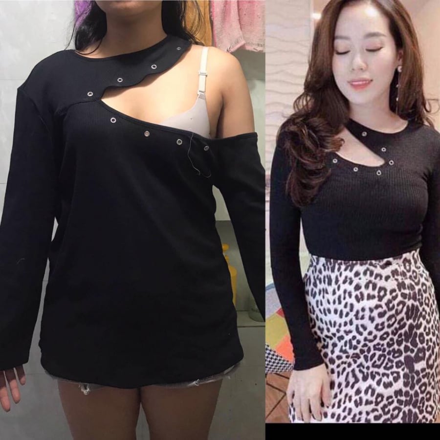 Chiếc áo khiến người mặc phải đỏ mặt vì quá lỗi so với hình.