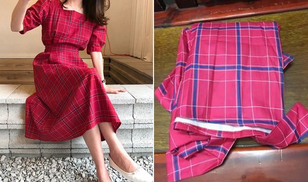 Hình minh họa của cửa hàng màu đỏ đậm còn thực tế nhận về là chiếc váy có màu hồng.