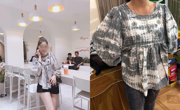 Hình ảnh minh họa của cửa hàng và chiếc áo cô gái nhận được.