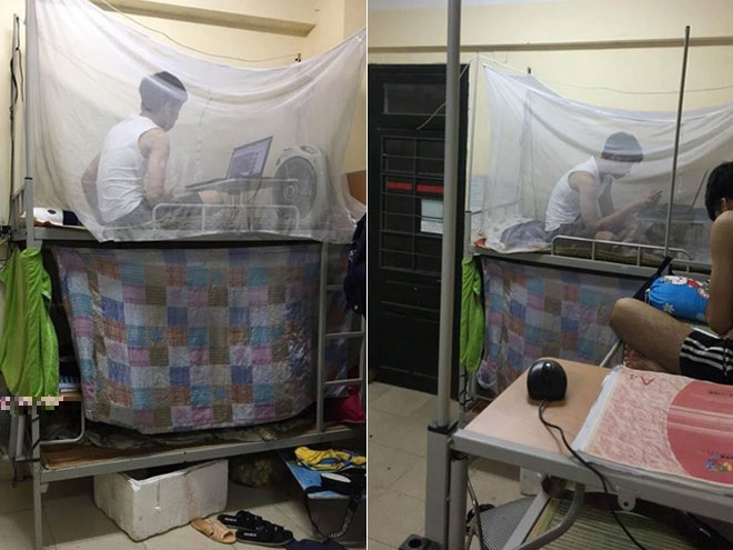 Một cặp đôi khác cũng vô tư thể hiện tình cảm trong phòng kí túc đông người.
