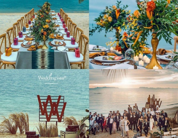 Bữa tiệc cưới vô cùng lộng lẫy với tông màu vàng chủ đạo.