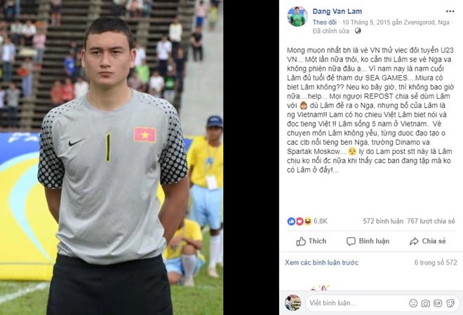 Tâm thư Lâm Tây viết vào tháng 5/2015 gửi HLV trưởng Toshiya Miura trước thềm SEA Games diễn ra. (Ảnh chụp màn hình).
