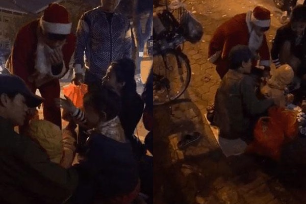 Xuân Mạnh đem quà Noel đi phát cho trẻ em nghèo khắp phố.