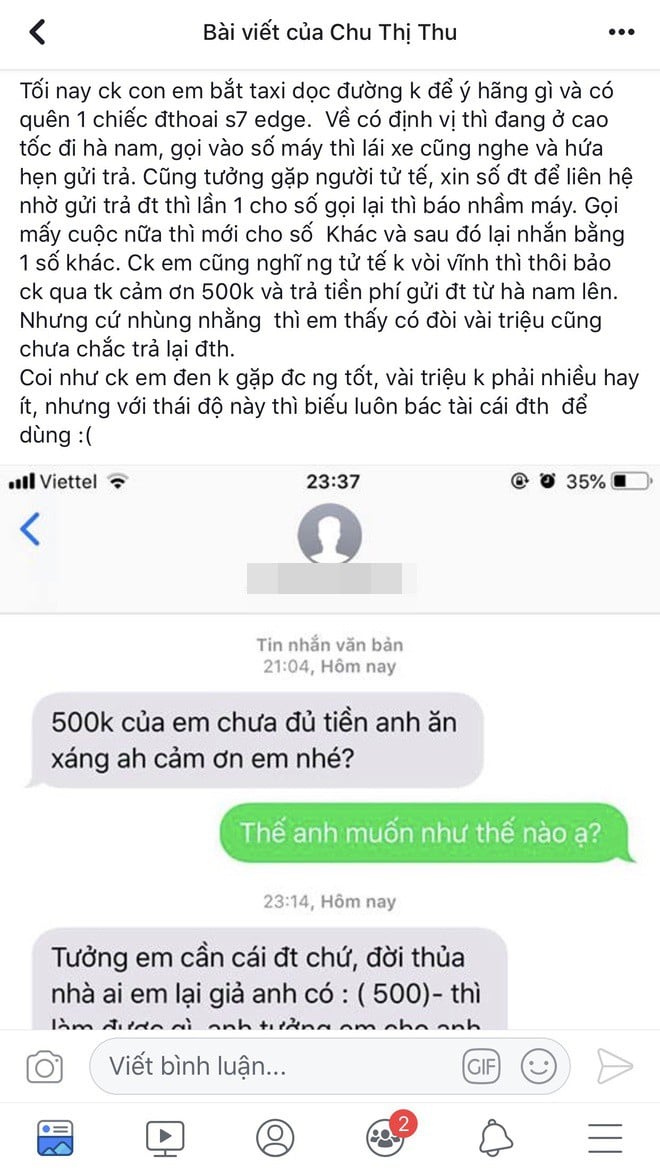 Bài viết của chủ nhân chiếc điện thoại.