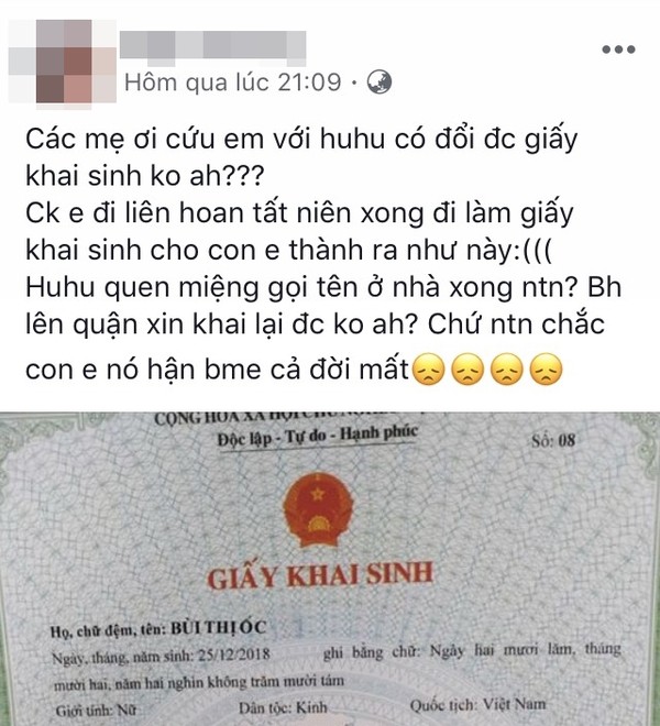 Câu chuyện kèm tờ giấy khai sinh mà bố bé đã làm nhầm.