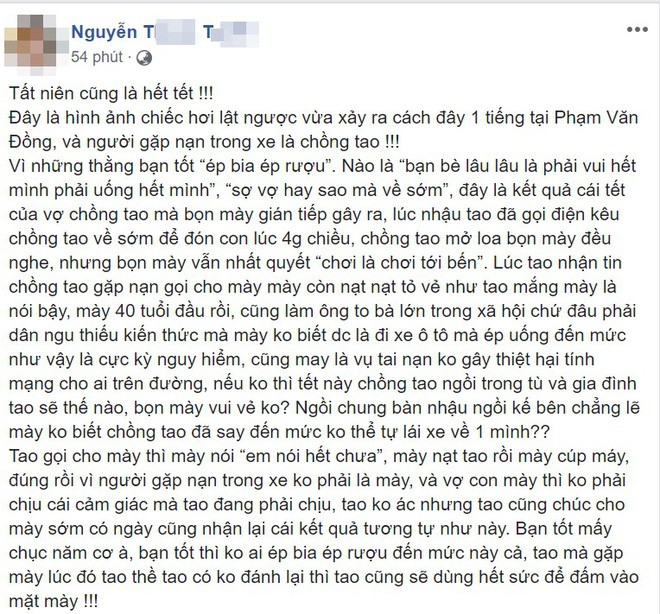 Bài chia sẻ của người vợ trên mạng xã hội.