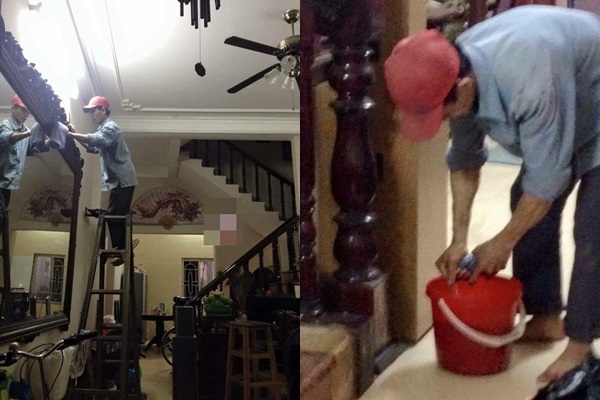 Hình ảnh người đàn ông cặm cụi dọn dẹp được cư dân mạng chia sẻ.