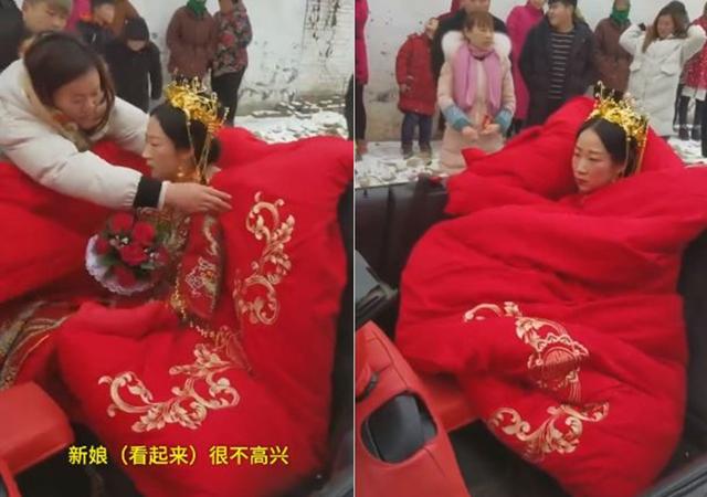 Biểu cảm trên gương mặt cô dâu gây tranh cãi.
