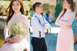 Chụp ảnh cùng bạn học, Hoa hậu Mỹ Linh đẹp hút hồn với áo dài