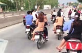 Phản cảm nhóm thanh niên đi rước dâu không đội mũ bảo hiểm, lạng lách, dàn hàng ngang trên quốc lộ