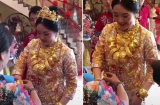 Cô dâu 'gánh' cả yến vàng trên cổ trong ngày cưới gây xôn xao