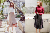 7 cách mix đồ với chân váy midi dáng dài xuống phố dịu dàng