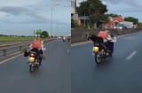 Giữa đường quốc lộ nhưng thanh niên lại nằm với tư thế lạ rồi phóng xe vun vút khiến ai cũng thót tim