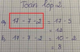 Bài toán lớp 2 '17-7-2=?' người cho kết quả 8, người bảo 12, tính như thế nào mới đúng?