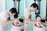 Ông Cao Thắng trổ tài tắm cho con nhưng biểu cảm 'hoang mang nhẹ' của con gái gây chú ý