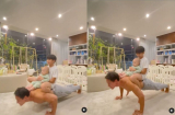 Kim Lý gây choáng khi một mình vừa chống đẩy, vừa cõng trên lưng hai cậu con trai