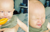 Hà Hồ không nhịn được cười với biểu cảm của Leon khi ăn phải cam chua