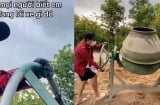 Trường Giang vẫn tích cực phụ hồ ở quê, còn biết tự điều khiển máy trộn hồ thuần thục