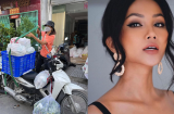 H'Hen Niê gây chú ý với hình ảnh chạy xe máy giao hàng cho người dân