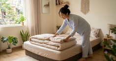 Vì sao không nên gấp chăn ngay sau khi ngủ dậy?