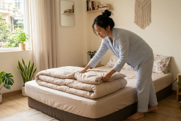 Vì sao không nên gấp chăn ngay sau khi ngủ dậy?