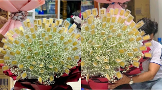 Sát thềm 8/3 vàng vượt đỉnh 7 triệu/lượng, chồng Cần Thơ vẫn 'mạnh dạn' đặt bó hoa 100 cây vàng tặng vợ
