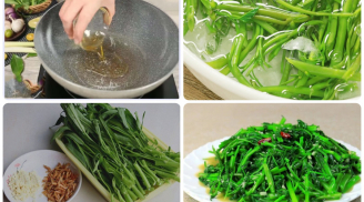 Rau muống xào tỏi dễ bị thâm đen: Cho thêm 1 thìa này vào, rau xanh mướt, giòn ngon hơn hẳn