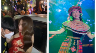 Hòa Minzy chật vật xách váy thoát khỏi đám đông sau show diễn khiến fan xót xa