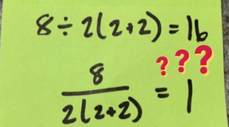 Bài toán tiểu học 8:2x(2+2) kết quả là 1 hay 16: Phụ huynh đau đầu, giáo sư toán học trả lời