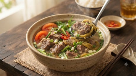 Cách nấu canh sườn bò dưa chua